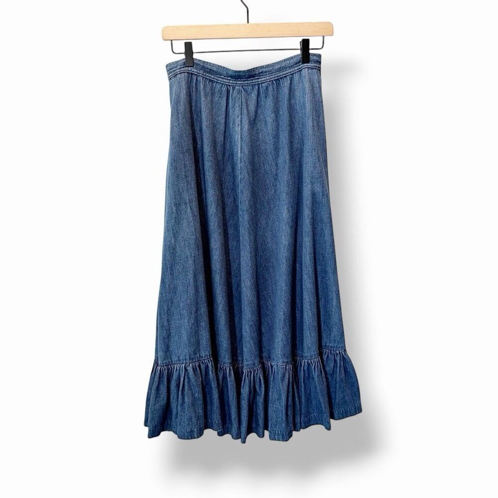 Vintage Liz Claiborne Size 12 Denim Maxi Skirt Ruffle Hem Prairie Western